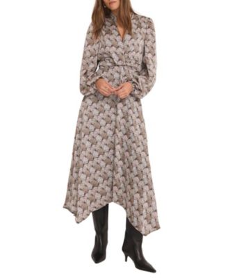 Women's Geo Long Sleeve Print Midi Dress