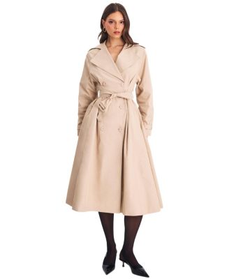  Ulila Double Breasted Pleated Cotton Blend Trench Coat