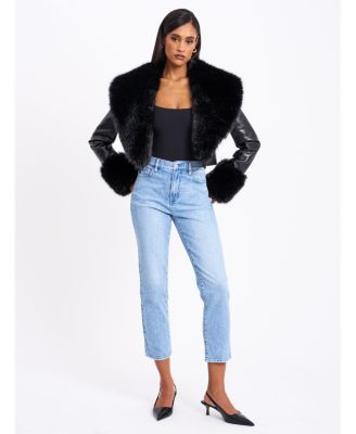  Ziah Cropped Faux Leather Jacket with Fur Collar
