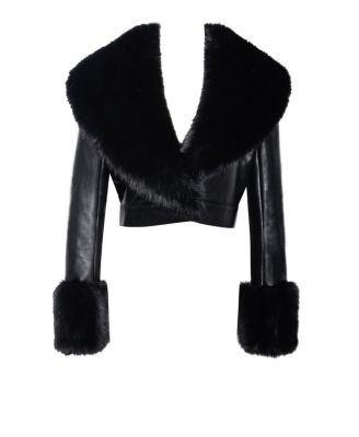 Ziah Cropped Faux Leather Jacket with Fur Collar