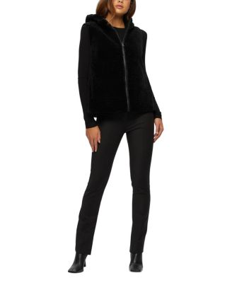 Shearling Lamb Zip Vest Hooded Reversible To Taffeta