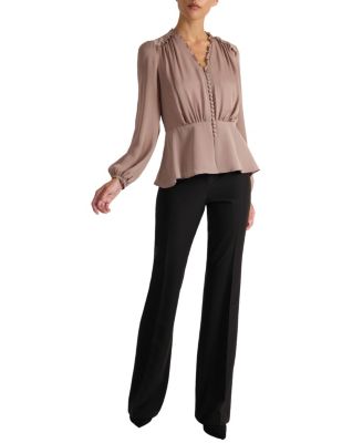  Lana Long Sleeve Silk Ruffle Top