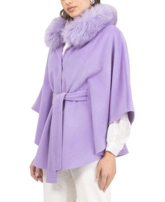  Select Wool Belted Cape with Select Lamb Collar