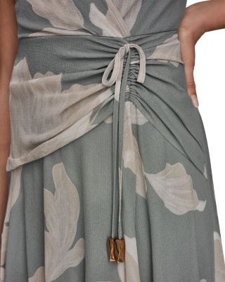 Sleeveless Wrap-Effect V-Neck Floral Midi Dress