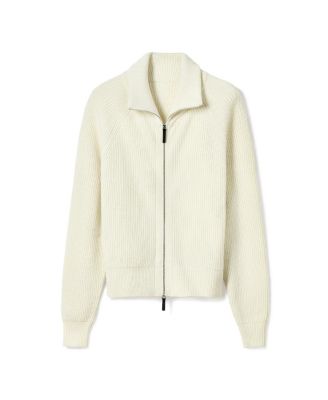  Ribbed-Knit Turtleneck Zip Cardigan