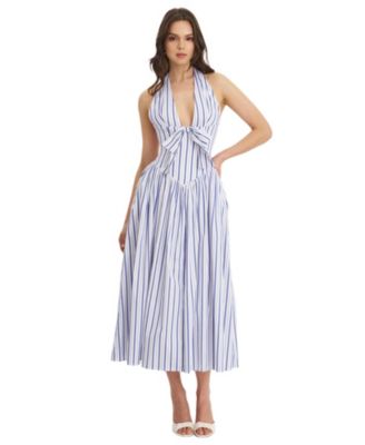Mackenna Stripe Halter Smock Back Maxi Dress
