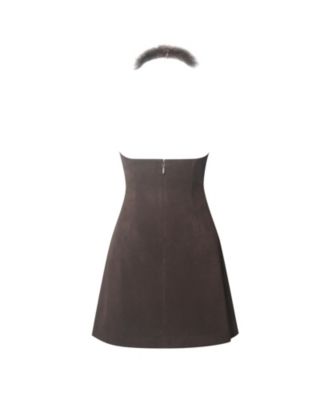 Yael Suede Faux Fur Halter Mini Dress