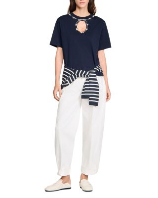 Rhinestone Open Work Tee