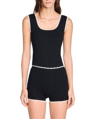 Bead Embroidered Ribbed Shorts