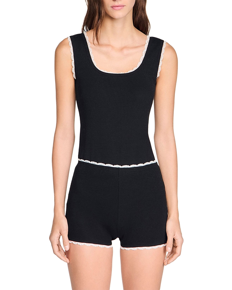Sandro Bead Embroidered Ribbed Shorts