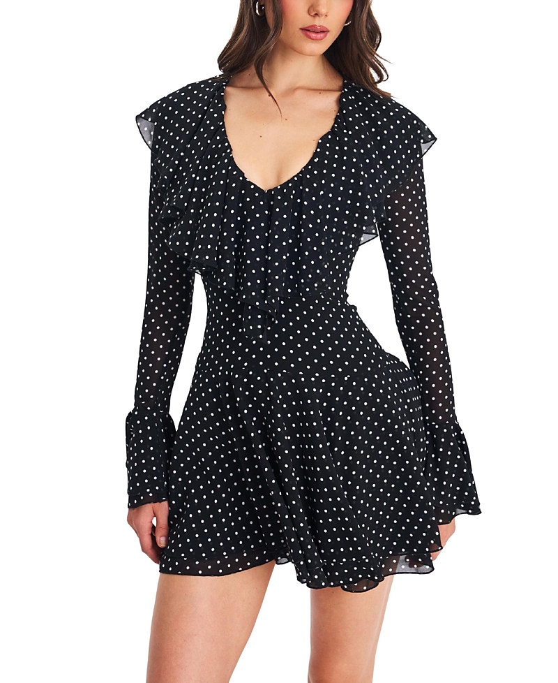 Miss Circle Omari Chiffon Polka Dot Ruffled Neckline Mini Dress