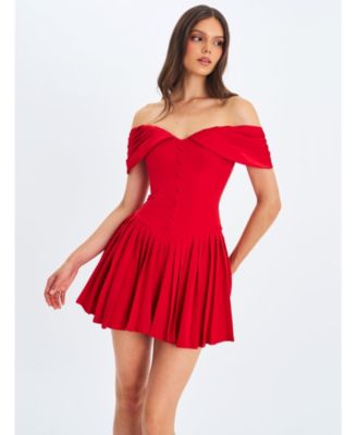  Narelle Off-Shoulder Sweetheart Drop Waist Mini Dress