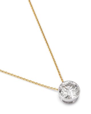 Lux Collection Certified Lab Grown Diamond Bezel Solitaire Pendant Necklace in 14K White & Yellow Gold, 3.0 tcw