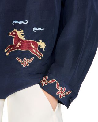 Embroidered Horse Wing Collar Jacket