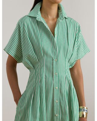 Striped Pleated Broadcloth Shirtdress