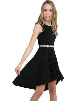  Girls' Pleated High Low Dress with Belt - Big Kid