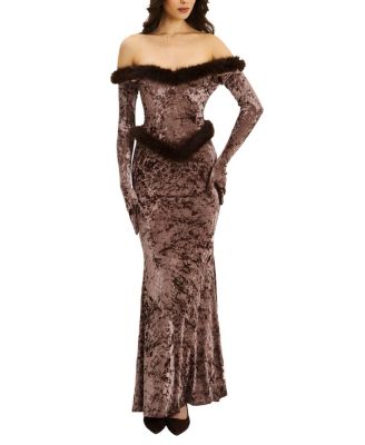  Tessa Sweetheart Bardot Velvet Mermaid Maxi Dress