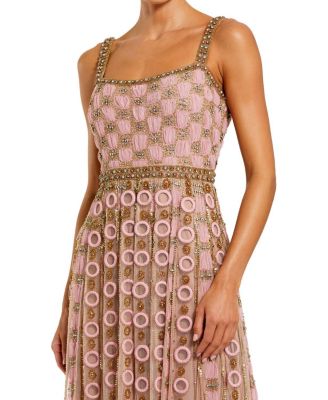 Sleeveless Mesh Embellished A Line Gown