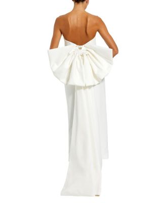  Strapless Satin Column Ankle Dress with Bow Detail