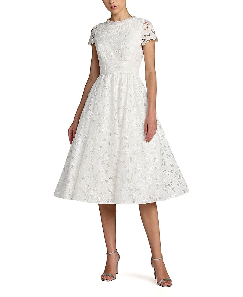 Mac Duggal Lace Embellished Cap Sleeves A Line Midi Dress