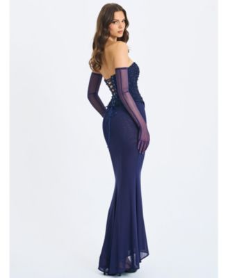  Orabelle Beaded Peplum Mermaid Gown with Lace-up Back