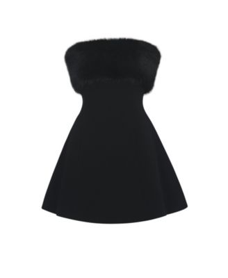  Evelyn Fur-Trimmed Mini A-Line Dress