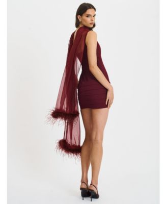  Tori  Pleated Mini Dress with Chiffon Scarf