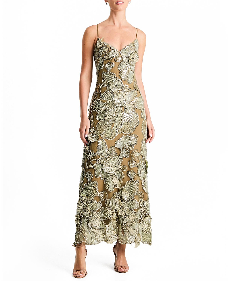 Helsi Samantha Floral V-neck Tie Back Maxi Dress In Green