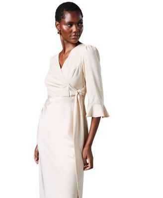 Ruffle Sleeve Satin Wrap Dress