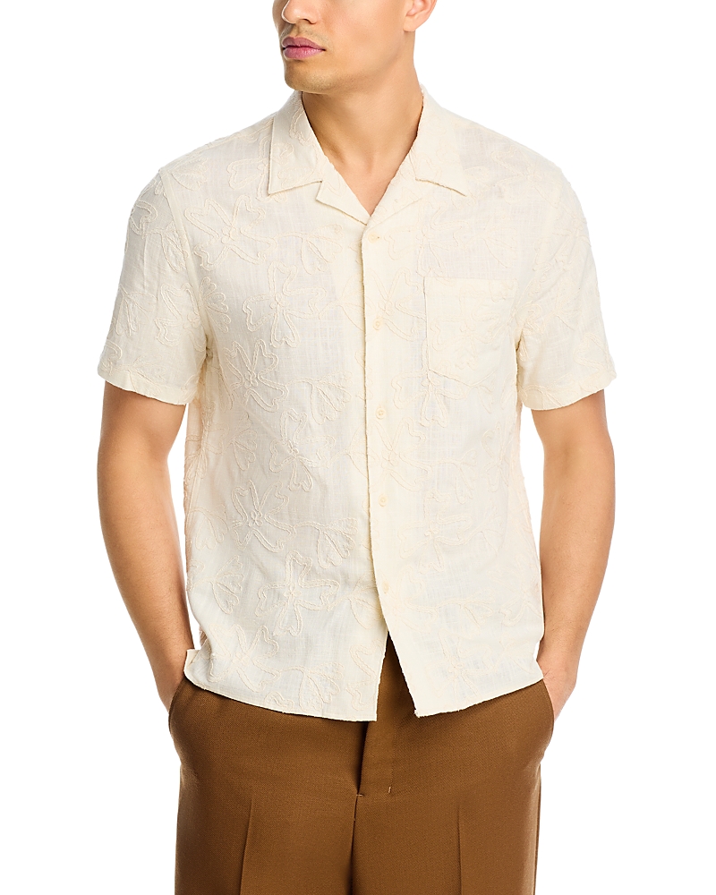 Vince Embroidered Floral Short Sleeve Cabana Shirt