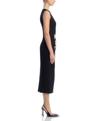 Embroidered Brooch Stretch Wool Cocktail Dress