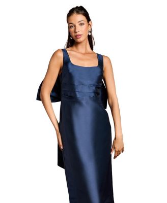 Twill Sleeveless Column Bow Back Dress