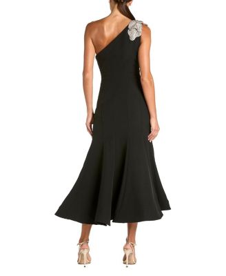  Crepe One Shoulder Mermaid Midi Dress with Flower