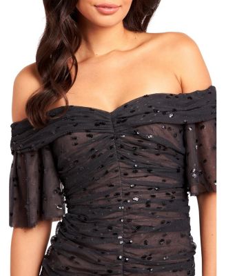 Dappled Sequin Rouched Off-Shoulder Gown