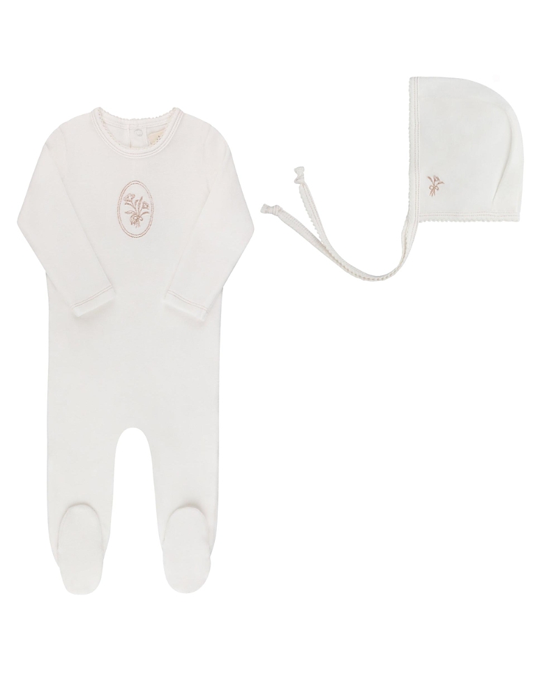 Ely's & Co. Unisex Velour Center Floral Collection Footie + Bonnet - Baby