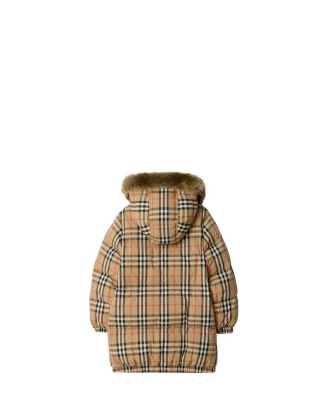 Boys' Faux Fur Trim Check Nylon Puffer Coat - Little Kid, Big Kid