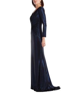 Esau Metallic Crisscross Draped Gown