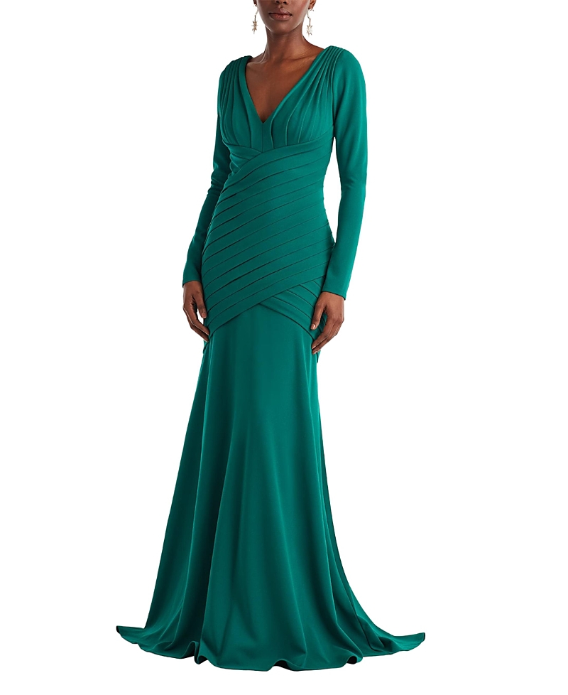Tadashi Shoji Keris Shutter-Pleated Crepe Gown