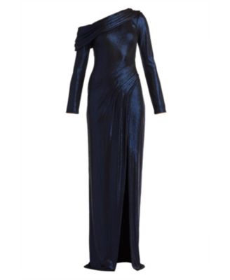  Toryn Metallic Pleated Draped Gown