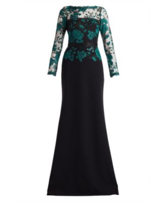 Beacon Belted Embroidered Illusion Gown