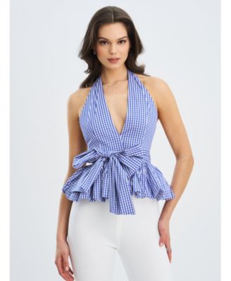  Ilene Checkered Bubble Hem Halter Top