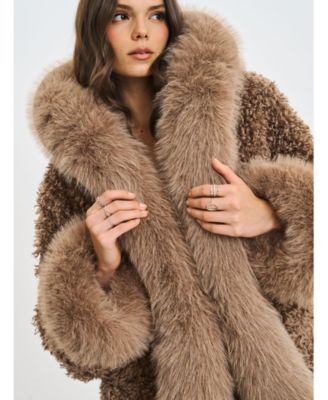  Kali Jumbo Faux Fur Trimmed Teddy Coat with Hood