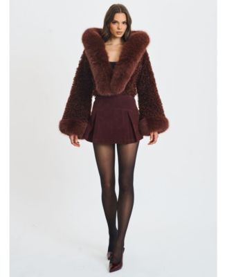 Kali Teddy Cropped Faux Fur Hooded Jacket