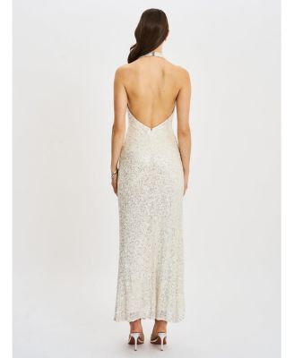  Niamh Beaded Cowl Halter Backless Maxi Dress