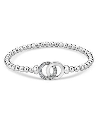 Sterling Silver Signature Caviar Diamond Interlocking Circle Beaded Stretch Bracelet