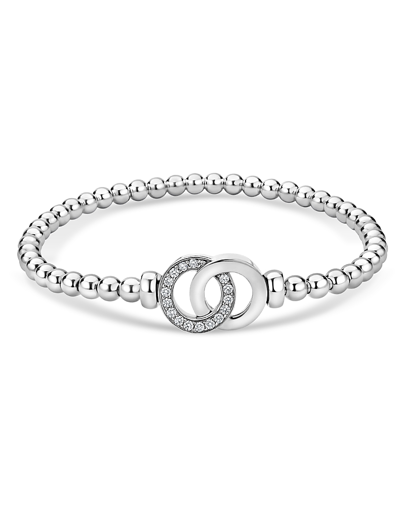 Lagos Sterling Silver Signature Caviar Diamond Interlocking Circle Beaded Stretch Bracelet