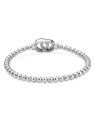 Sterling Silver Signature Caviar Diamond Interlocking Circle Beaded Stretch Bracelet