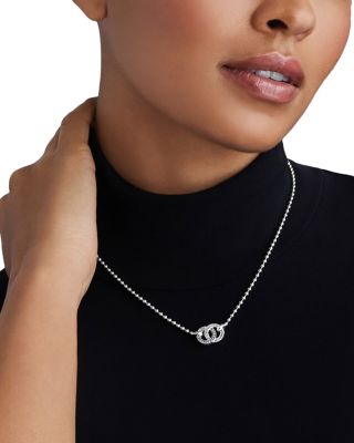 Sterling Silver Signature Caviar Diamond Interlocking Pendant Necklace, 18"