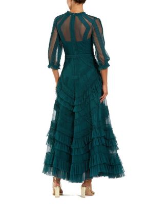  3/4 Puff Sleeve Mesh Mirco Ruffle Gown