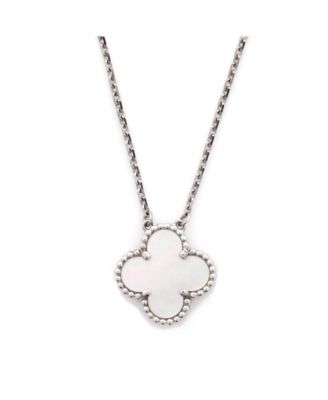 Vintage Alhambra Pendant Necklace 18K White Gold and Mother of Pearl, 14.5 - 16.25"